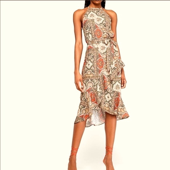 Express paisley halter belted ruffle dress - Picture 1 of 11